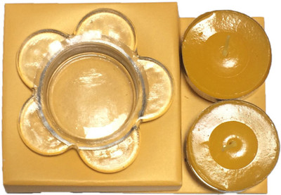 Toygully Glass 2 - Cup Tealight Holder Set Yellow, Pack of 3 Toygully Glass 2 - Cup Tealight Holder Set Yellow, Pack of 3