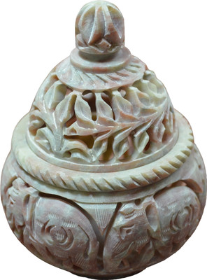 58% OFF on Artist Haat Natural Soapstone Hand carved Leaf Design Jar Stoneware 1 - Cup Tealight Holder Beige, Pack of 1