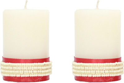 Tvish Candles Decorative Pearl Border Candle (White, Pack Of 2)