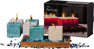 DECO Aro Aromatic Pearl Cube Candle (Blue, White, Pack Of 6)