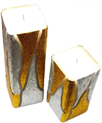 Tvish Candles Set Of Two Flame Of The Forest Square Candle (White, Pack Of 2)