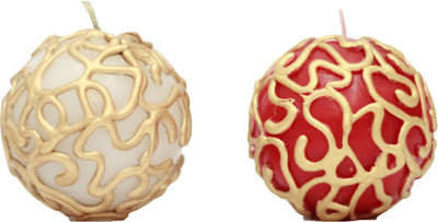 Tvish Candles Decorative Ball Candle (Red, White, Pack Of 2)