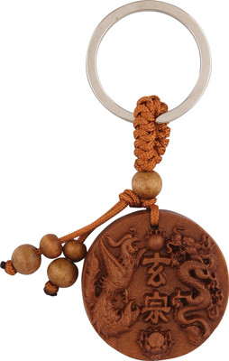 JLT Dragon Phoenix Symbol Feng Shui Wooden Keychain (Brown)