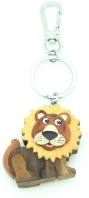 Thinksters Handcrafted Wooden Lion Keychain (Brown, Yellow)