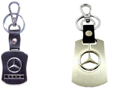 City Choice Leather & Metal Keyrings Locking Key Chain (Black & Chrome)