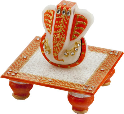 42% OFF on Aapno Rajasthan Gold Embossed Lord Ganesha Marble Pooja Chowki Multicolor, Pack of 1