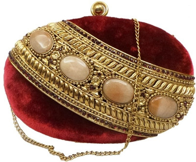Bhamini Velvet Oval Women Party Multicolor Fabric Clutch