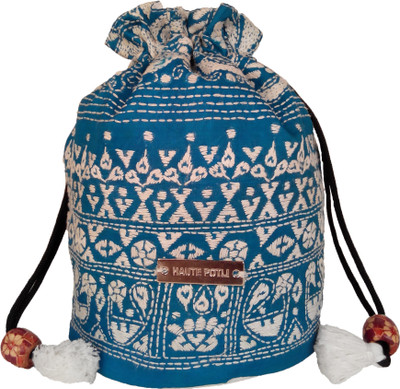 8% OFF on Haute Potli Kantha Stitch Potli bag Women Festive, Wedding Blue, White Fabric Clutch 8% OFF on Haute Potli Kantha Stitch Potli bag Women Festive, Wedding Blue, White Fabric Clutch