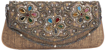 27% OFF on Daks 420 Women Party Beige Jute Clutch