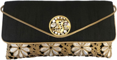 Bhamini Floral Cutwork Design Women Party Black Fabric Clutch Bhamini Floral Cutwork Design Women Party Black Fabric Clutch