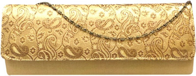 Bhamini Zari Work on Flap Women Party Gold Silk Clutch