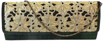 Bhamini Raw Silk Box with Cutwork Lace Flap Women Party Black Silk Clutch Bhamini Raw Silk Box with Cutwork Lace Flap Women Party Black Silk Clutch