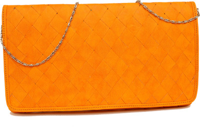 23% OFF on SG Collection Criss Cross Women Party Orange Fabric Clutch