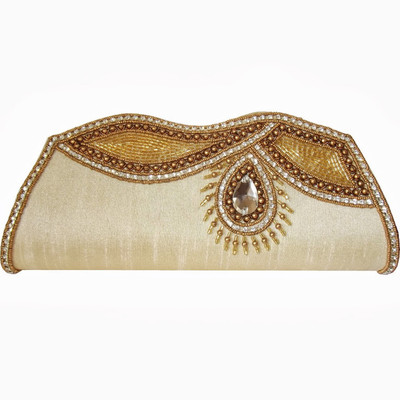 55% OFF on Moksh A153GO_315 Women Casual, Party Gold Silk Clutch