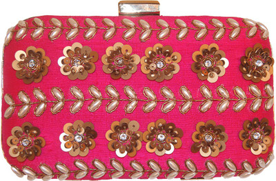 Ruhmet Linear Floral Bag Pink Women Party, Wedding, Festive Pink Raw Silk Clutch Ruhmet Linear Floral Bag Pink Women Party, Wedding, Festive Pink Raw Silk Clutch