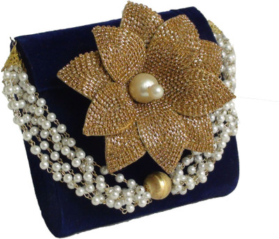 36% OFF on Fashion Jamun Flower Women, Girls Formal, Party, Wedding Blue, Gold Velvet Clutch