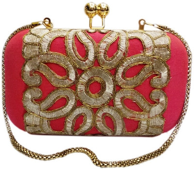 Bhamini Women Party Pink Fabric Clutch Bhamini Women Party Pink Fabric Clutch