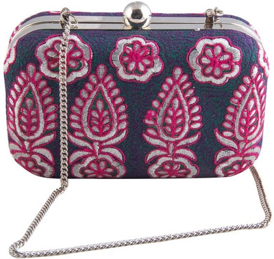 10% OFF on The Purple Sack Retreat Women Party Silver, Pink Silk, Metal Clutch