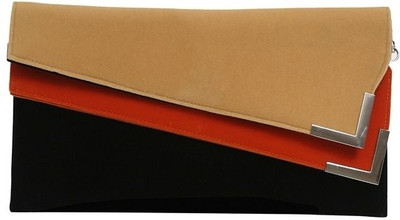Lino Perros Women Casual Orange, Beige Fabric Clutch