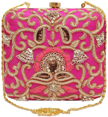 37% OFF on Uptown Laila Zardozi Designer Women Wedding Pink Silk Clutch