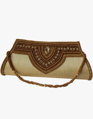 55% OFF on Moksh A793GO325 Women Casual, Party Gold Silk Clutch