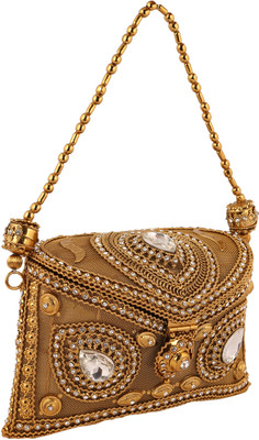 16% OFF on Myorah Ziana Women Festive, Party Gold Silk Clutch