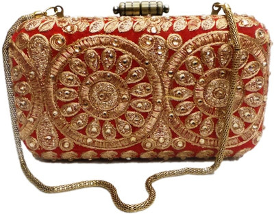 Bhamini Women Party Red Fabric Clutch Bhamini Women Party Red Fabric Clutch
