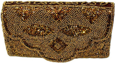 83% OFF on Anshul Fashion Golden Embellished Satin Women Festive Gold Embroidered Clutch