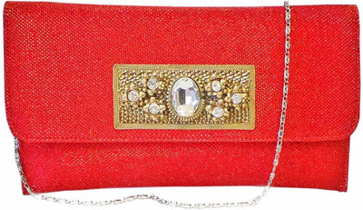 Bhamini Shimmer With Diamond Rock Brooch Women Party Red Fabric Clutch Bhamini Shimmer With Diamond Rock Brooch Women Party Red Fabric Clutch