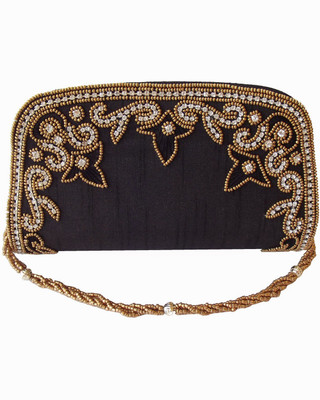 55% OFF on Moksh A961BK210 Women Casual, Party Black Dupion Silk Clutch