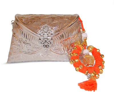 10% OFF on Ruhmet Embossed Silver with Orange Ghungroo Tassel Women Casual, Party, Wedding Silver Metal Clutch 10% OFF on Ruhmet Embossed Silver with Orange Ghungroo Tassel Women Casual, Party, Wedding Silver Metal Clutch