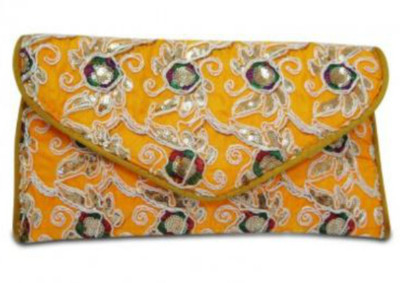 50% OFF on Uptown Laila Sunshine Envelope With Beaded Women Party Yellow Silk Clutch