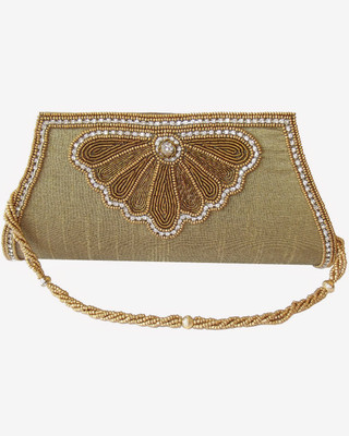 55% OFF on Moksh A850AN200 Women Casual, Party Gold Dupion Silk Clutch