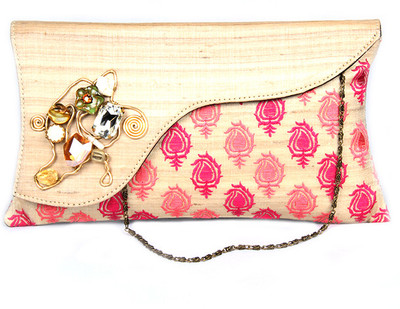 59% OFF on Saisha Classic Women Casual Gold, Pink Silk Clutch