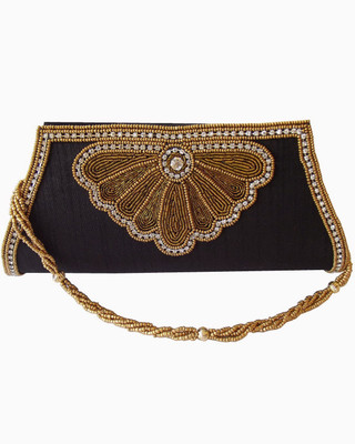 55% OFF on Moksh A850BK200 Women Casual, Party Black Dupion Silk Clutch