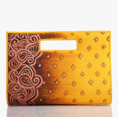 80% OFF on Rangrage Handpainted Paisley Ladies Women Casual Yellow Silk Clutch