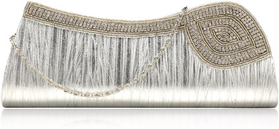 Dernier Cri 1288 Women Casual, Party, Wedding Silver PU Clutch