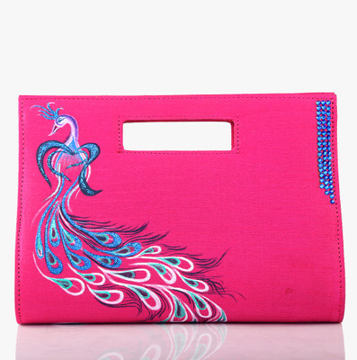 80% OFF on Rangrage Handpainted Peacock Ladies Women Casual Pink Silk Clutch