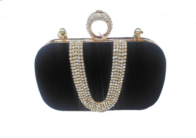 Eva Woman Celebrity Women Casual, Party Black Genuine Leather Clutch