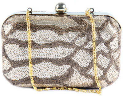 67% OFF on Saisha Women Casual Brown, Silver Silk Clutch