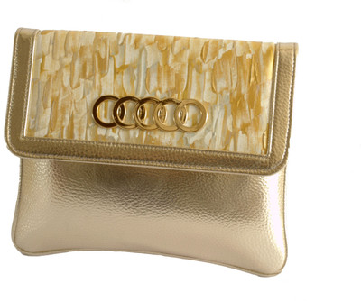 Demure DM 16 Hand Painted Women Formal Gold Canvas, PU Clutch