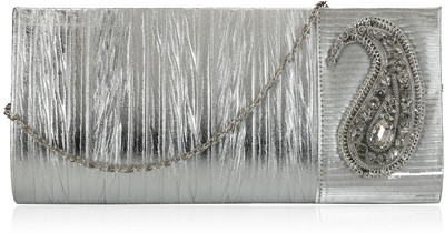 Dernier Cri 1293 Women Casual, Party, Wedding Silver PU Clutch