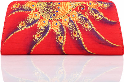 78% OFF on Rangrage Handpainted Glimmering Ladies Women Casual Red Silk Clutch