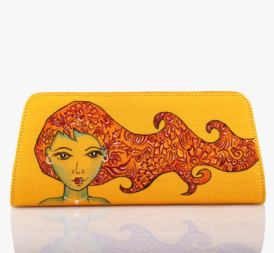 78% OFF on Rangrage Handpainted Style Diva Ladies Women Casual Yellow Silk Clutch