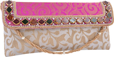 50% OFF on Hexagon Embroidered With Pearl Hanging Belt Women Party Multicolor Fabric Clutch