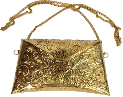 34% OFF on Purpledip Royal Women Festive Gold Metal Clutch