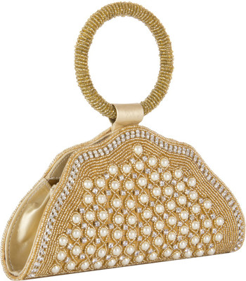 50% OFF on Naitik Products NSA 14 Women Formal, Party, Festive Gold, White Silk Clutch