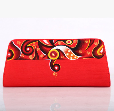 78% OFF on Rangrage Handpainted Vivid Peacock Ladies Women Casual Red Silk Clutch