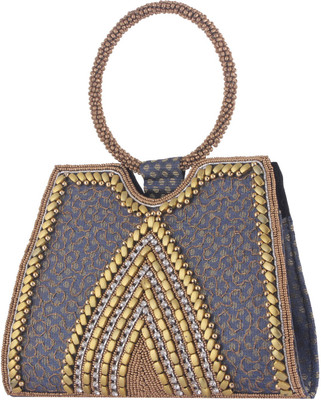 10% OFF on Mela Beaded Ethnic Bangle Handle Women Festive, Party, Wedding Blue Polyester Clutch