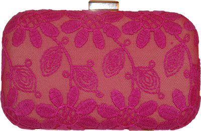 Ruhmet Floral Lace Bag Pink Women Party, Wedding, Festive Pink Net Clutch Ruhmet Floral Lace Bag Pink Women Party, Wedding, Festive Pink Net Clutch